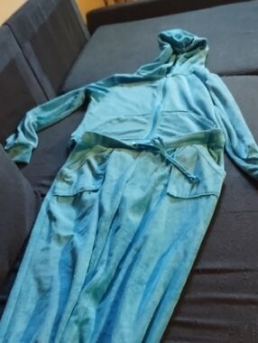 Women Blue Hooded Pajama Set - Cozy Zip Front Lounge Set